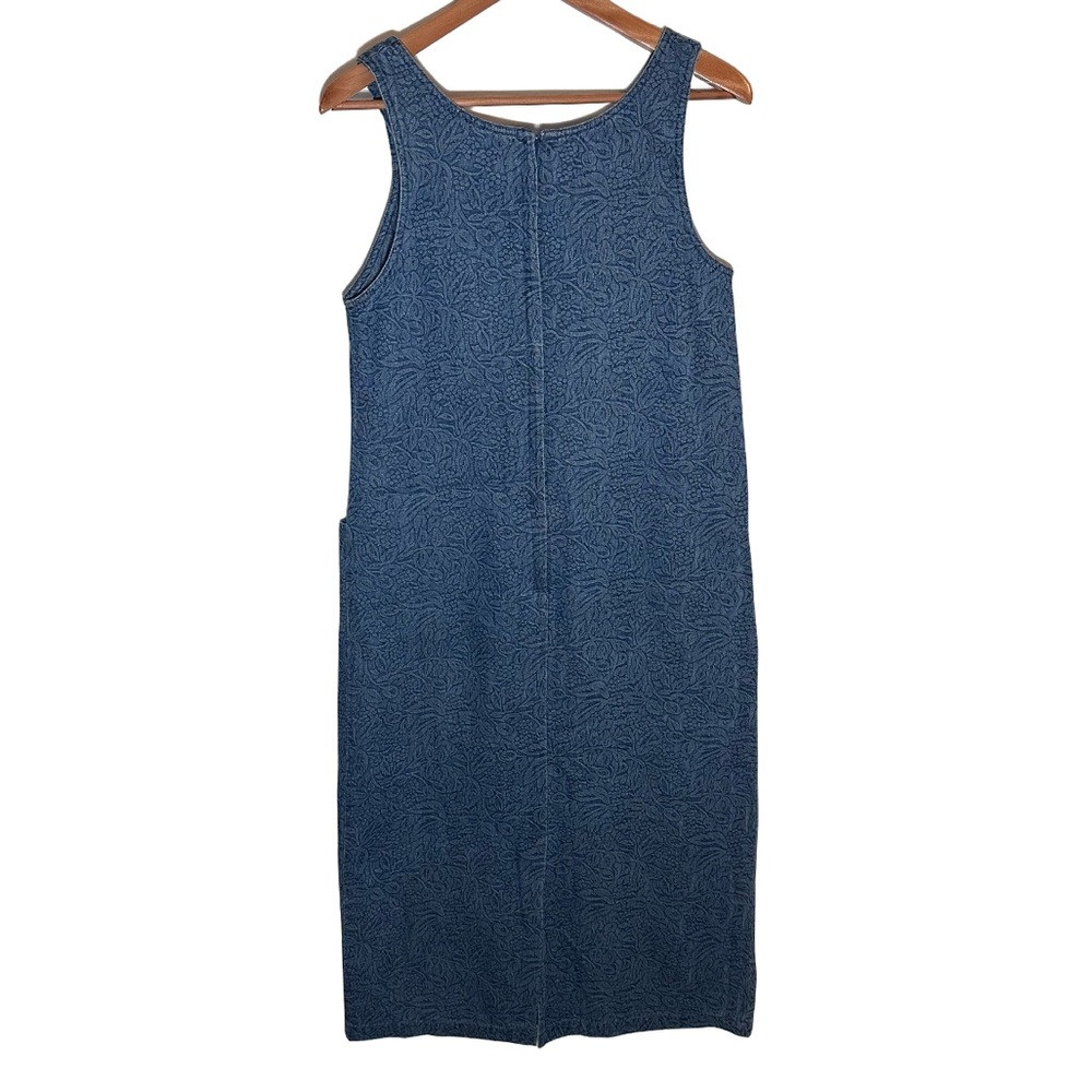 Vintage Y2K 90s Floral Berry Print 100% Cotton Denim Dress Big Pockets - Picture 2 of 6